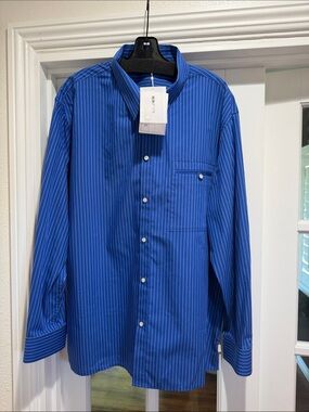 Helmut Lang Royal Blue Pinstripe Dress Shirt